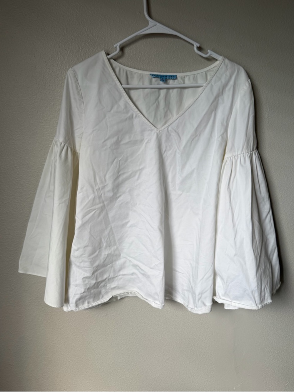Antonio Melani White Bell Sleeve V-Neck Blouse Cotton Blend Small Minimalist